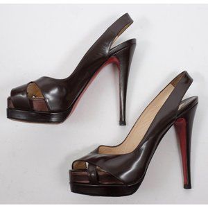 37 US 7 Christian Louboutin shoes brown patent leather open toe sandals